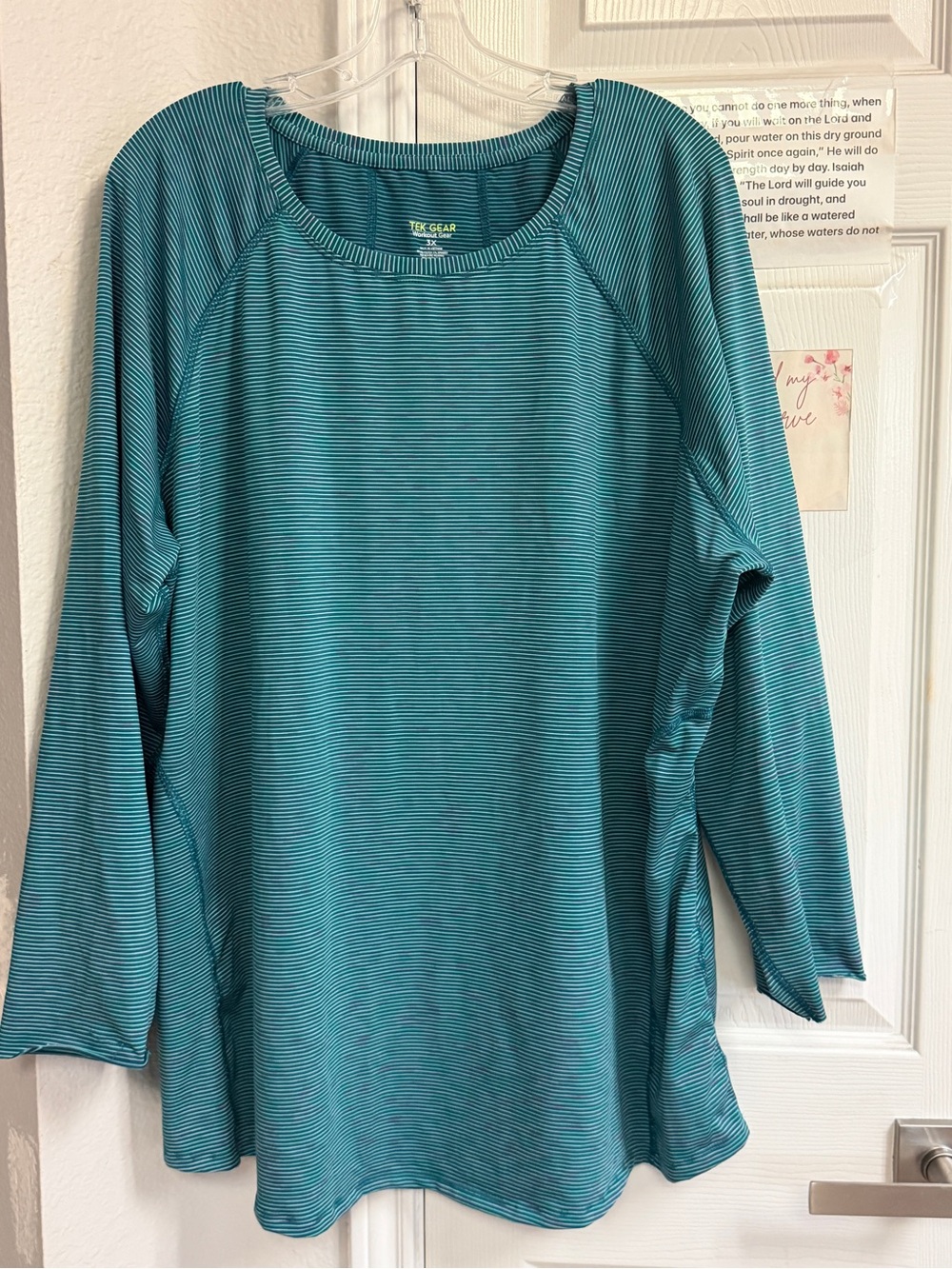 tek gear women's teal striped long-sleeve performance tee